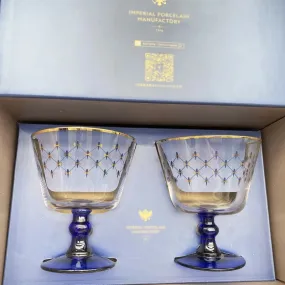 Imperial Cobalt Blue Net Crystal Glass Manual Carved Lead Free Crystal with Gold leaf Whiskey Coctail Glass