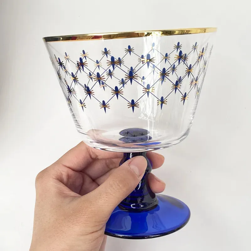 Imperial Cobalt Blue Net Crystal Glass Manual Carved Lead Free Crystal with Gold leaf Whiskey Coctail Glass