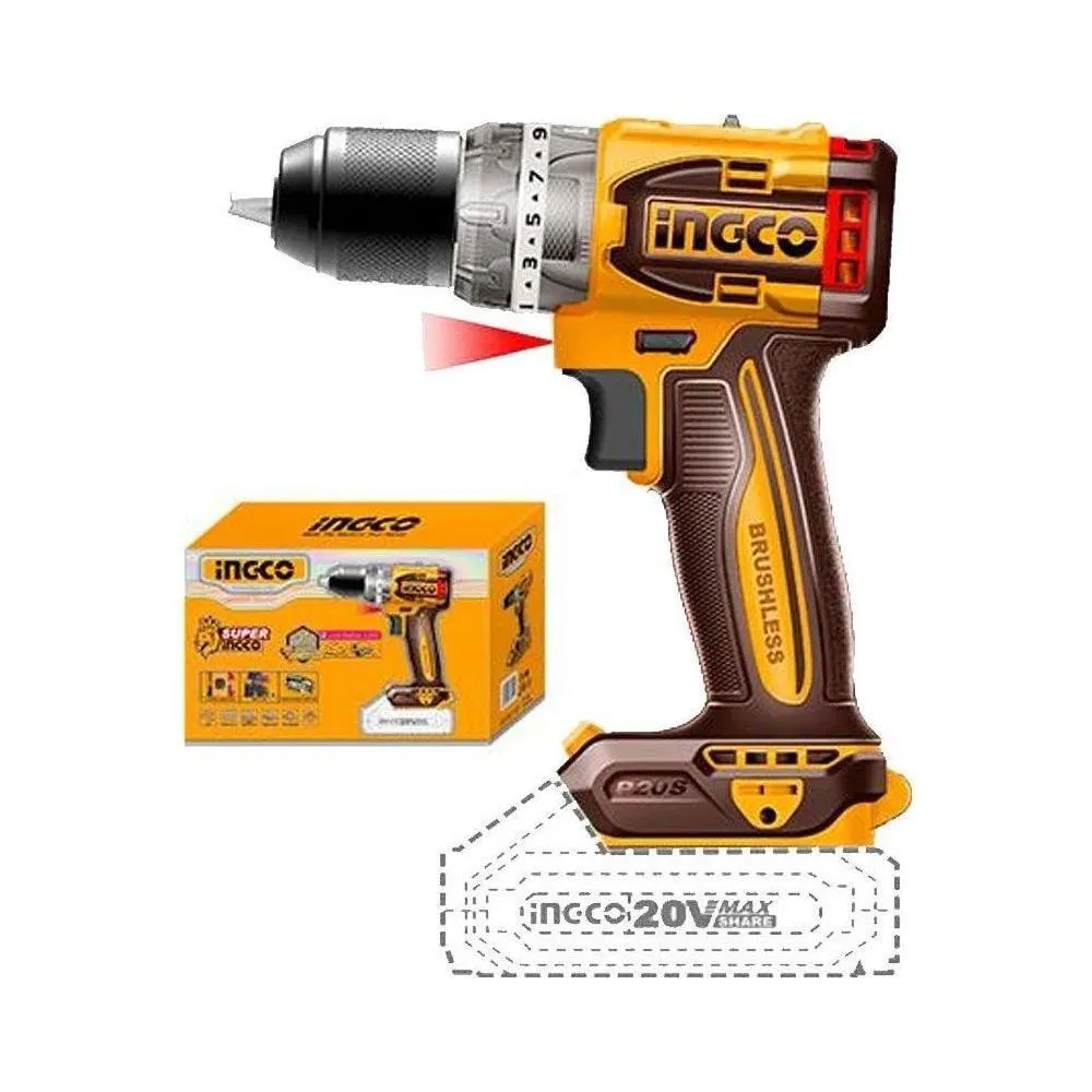 Ingco CIDLI206021 Li-Ion Compact Impact Drill Brushless 20V