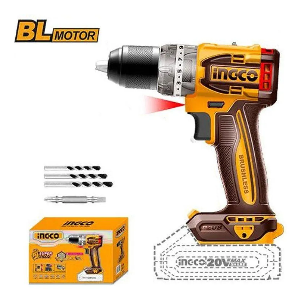 Ingco CIDLI206021 Li-Ion Compact Impact Drill Brushless 20V