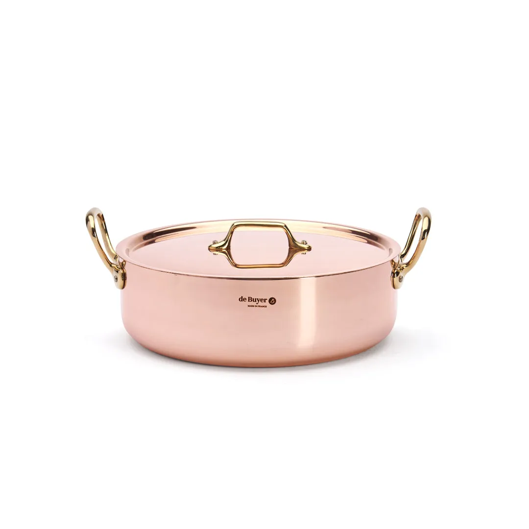 INOCUIVRE SERVICE Copper Round Sauté Pan with Brass Handles