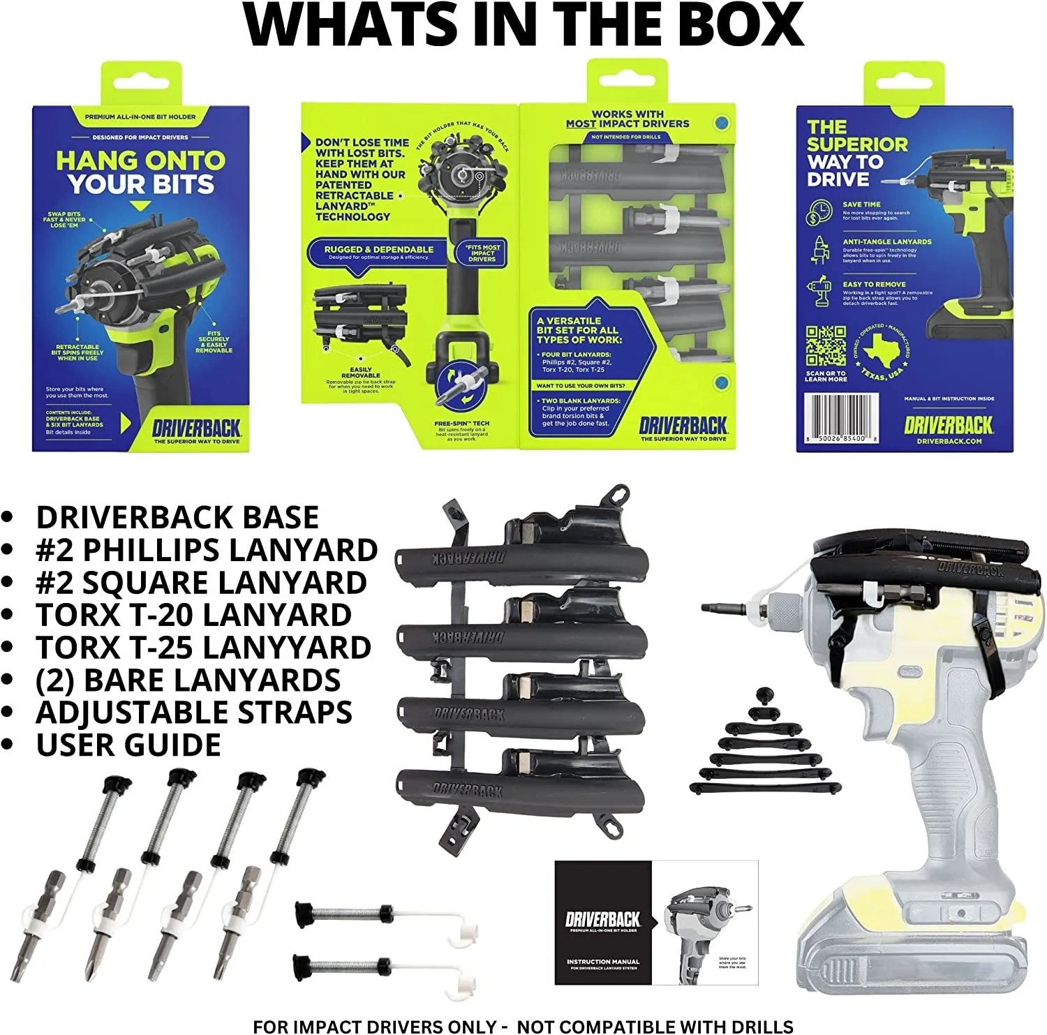 ITEM# 0178   Driverback Bit Holder| New Retractable Magnetic Bit Organizer for Your Impact Driver, Perfect Tool Accessory | Made in USA (Watch Video)