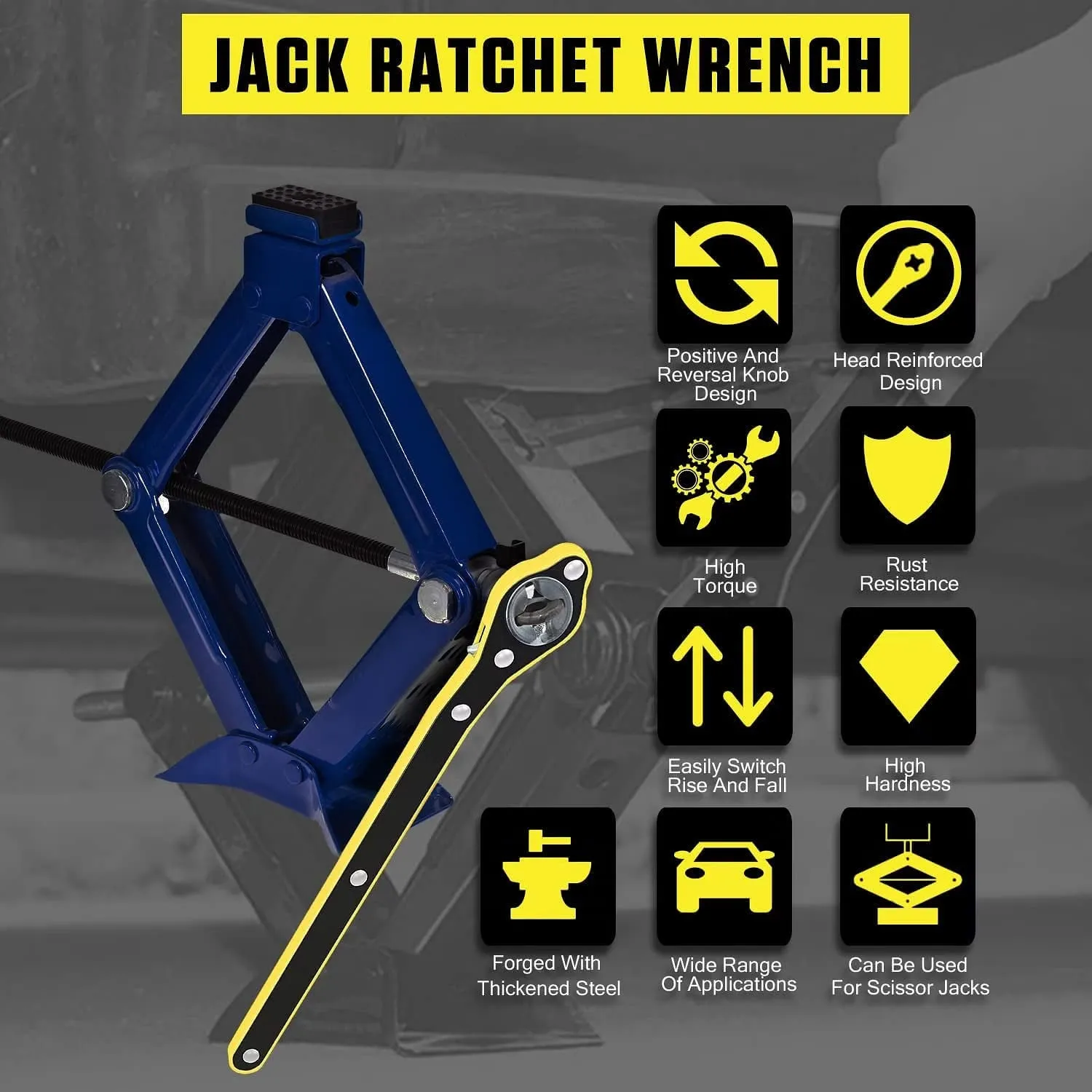 Jack Ratchet Wrench, Garage Tire Wheel Lug Wrench Auto Labor-Saving Jack Ratchet Wrench Car Jack and Lug Wrench Handle Wrench Hand Crank Portable Wrench for Motorcycle, SUV, etc.