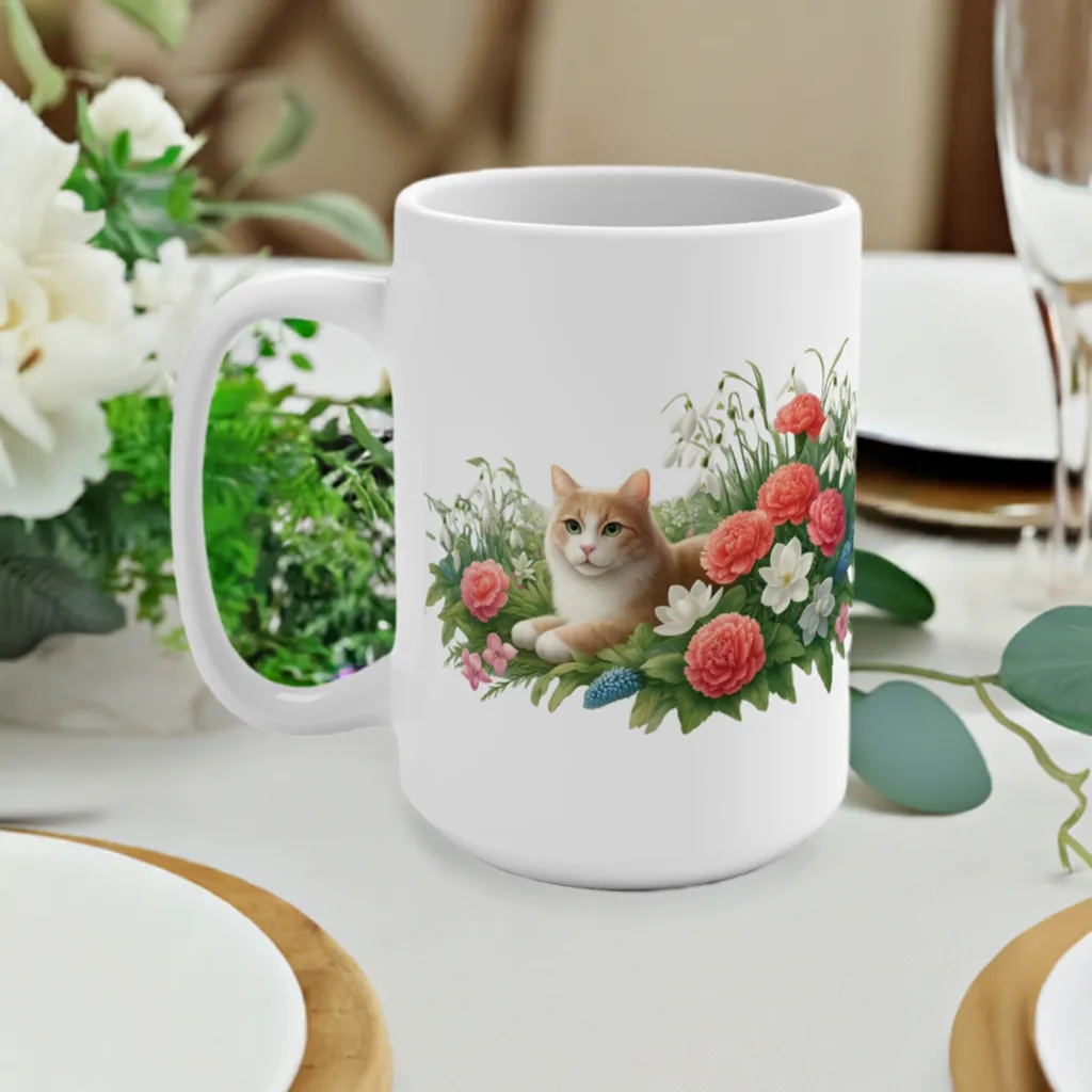 January Birth Flower - Cat Lover - Mug 15oz