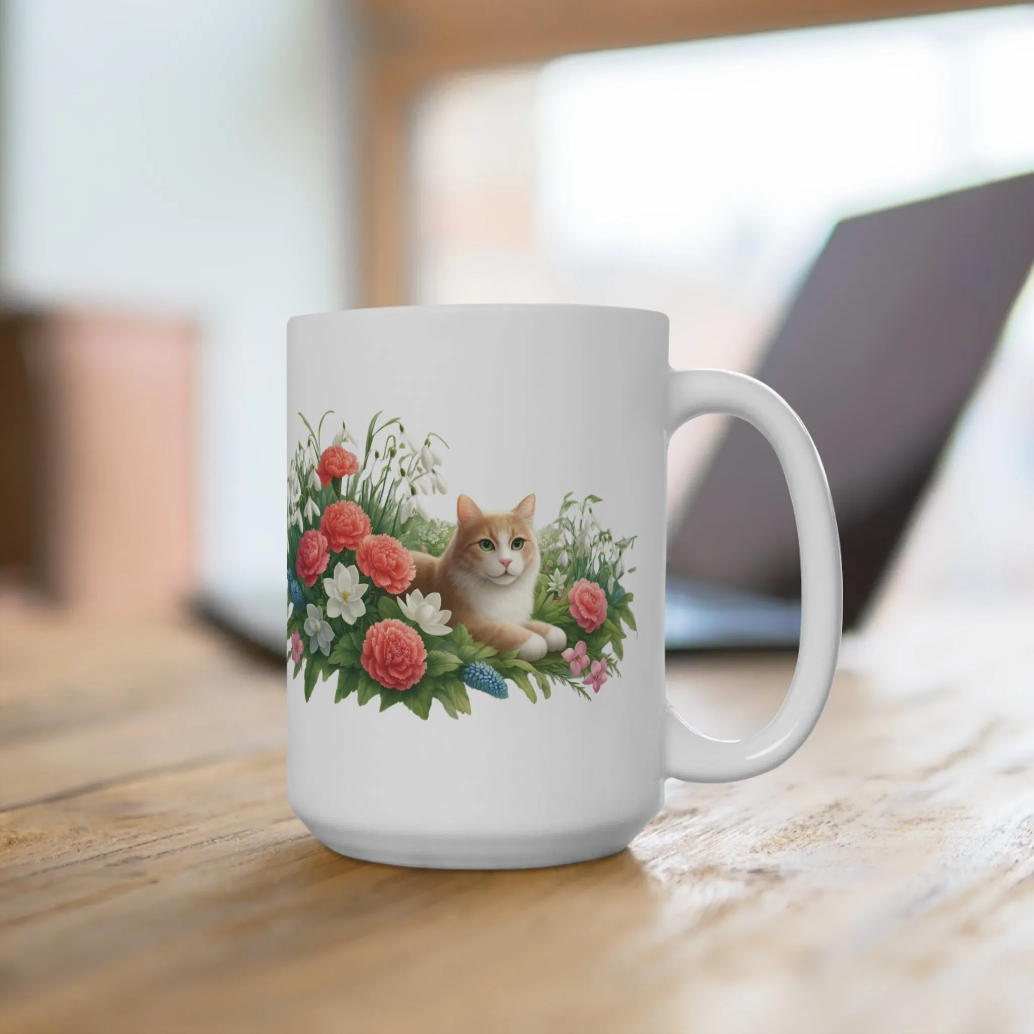 January Birth Flower - Cat Lover - Mug 15oz