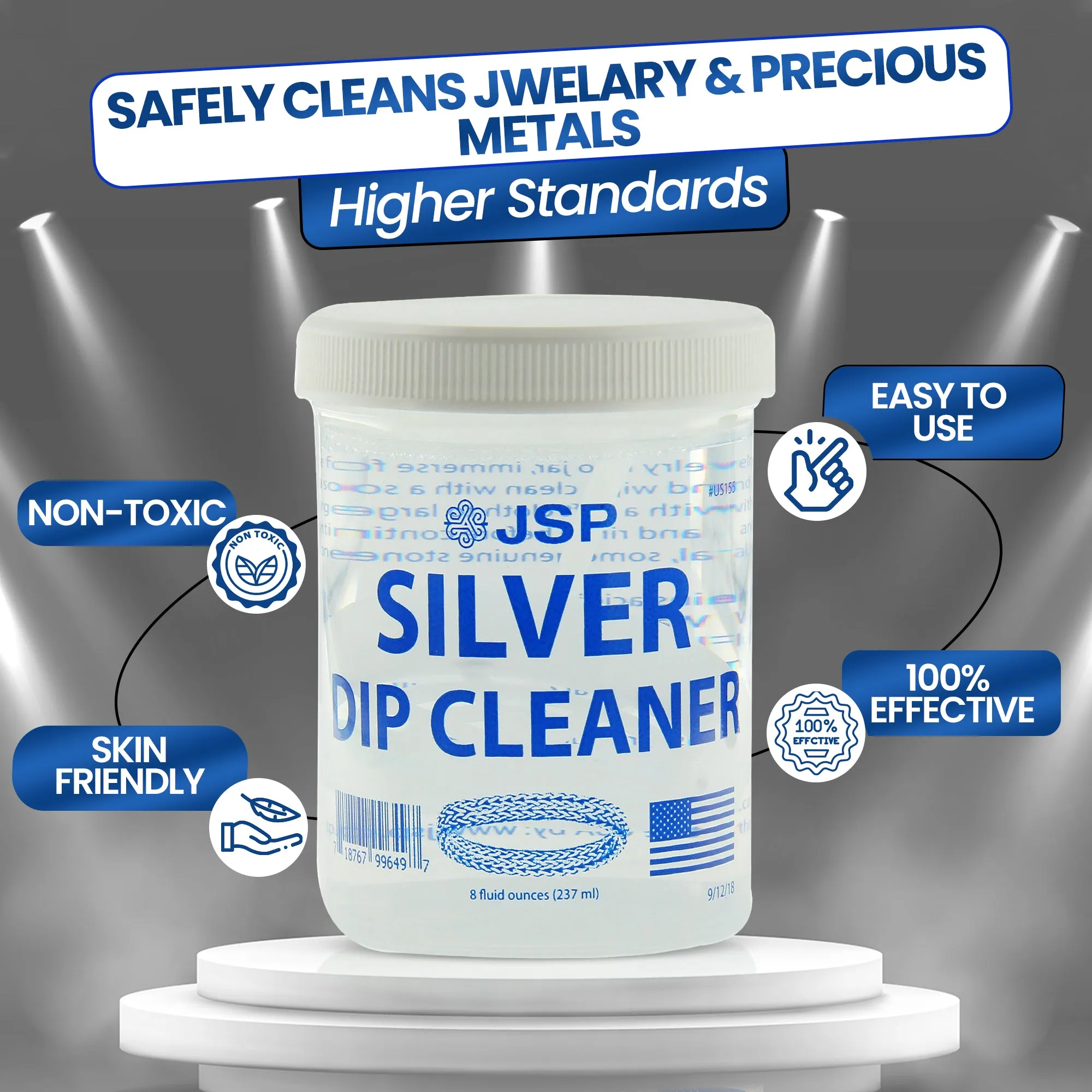 JSP Sterling Silver Dip Cleaner Tarnish Remover 925 Jewelry Cleaning Solution 8oz