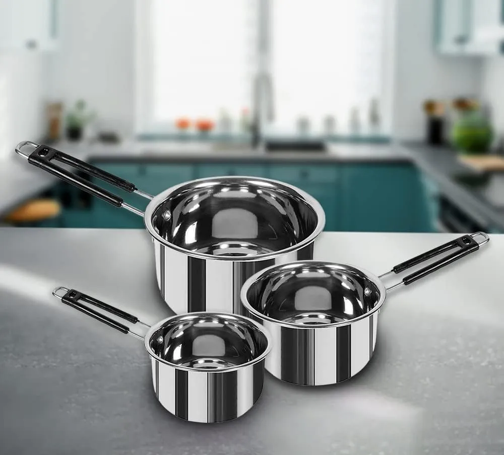 Kuber Industries Set of 3 Stainless Steel Saucepan/Tea Pan|1.1 L, 1.5 L, 2.2 L Capacity|Silicon Handle|Thick Base for Boiling Milk & Tea|Heavy Duty Gauge|Tapeli Patila, Sauce Pot Cookware (Pack of 2)