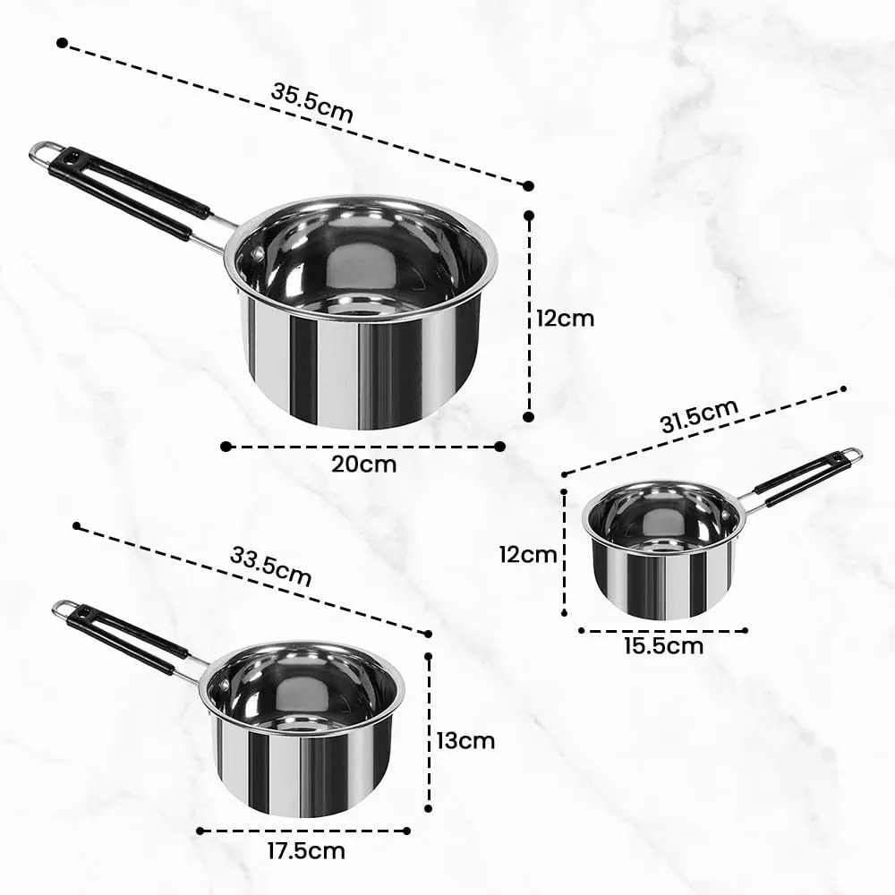 Kuber Industries Set of 3 Stainless Steel Saucepan/Tea Pan|1.1 L, 1.5 L, 2.2 L Capacity|Silicon Handle|Thick Base for Boiling Milk & Tea|Heavy Duty Gauge|Tapeli Patila, Sauce Pot Cookware (Pack of 2)