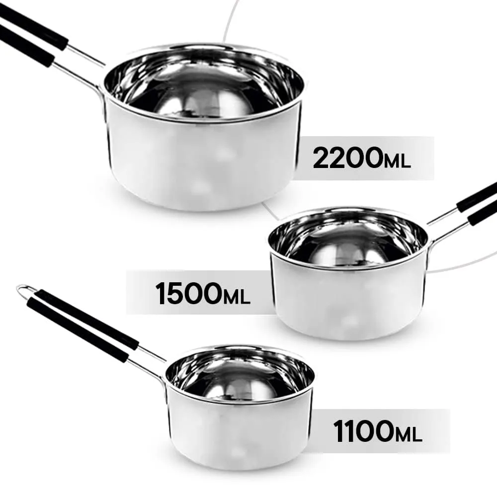 Kuber Industries Set of 3 Stainless Steel Saucepan/Tea Pan|1.1 L, 1.5 L, 2.2 L Capacity|Silicon Handle|Thick Base for Boiling Milk & Tea|Heavy Duty Gauge|Tapeli Patila, Sauce Pot Cookware (Pack of 2)