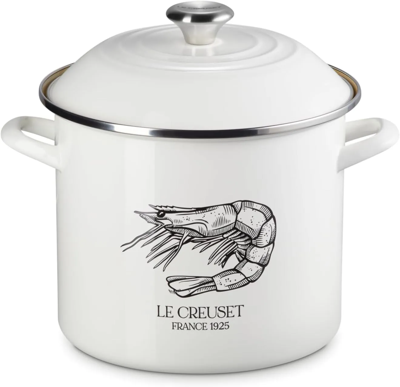 Le Creuset 10 Qt. Enamel on Steel Traditional Shrimp Stockpot w/Lid - White