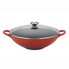 Le Creuset Cast Iron Wok with Glass Lid 32cm Cerise