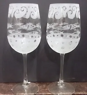 Leandra Drumm Wine Glasses, set of 2, "Under the Sea"