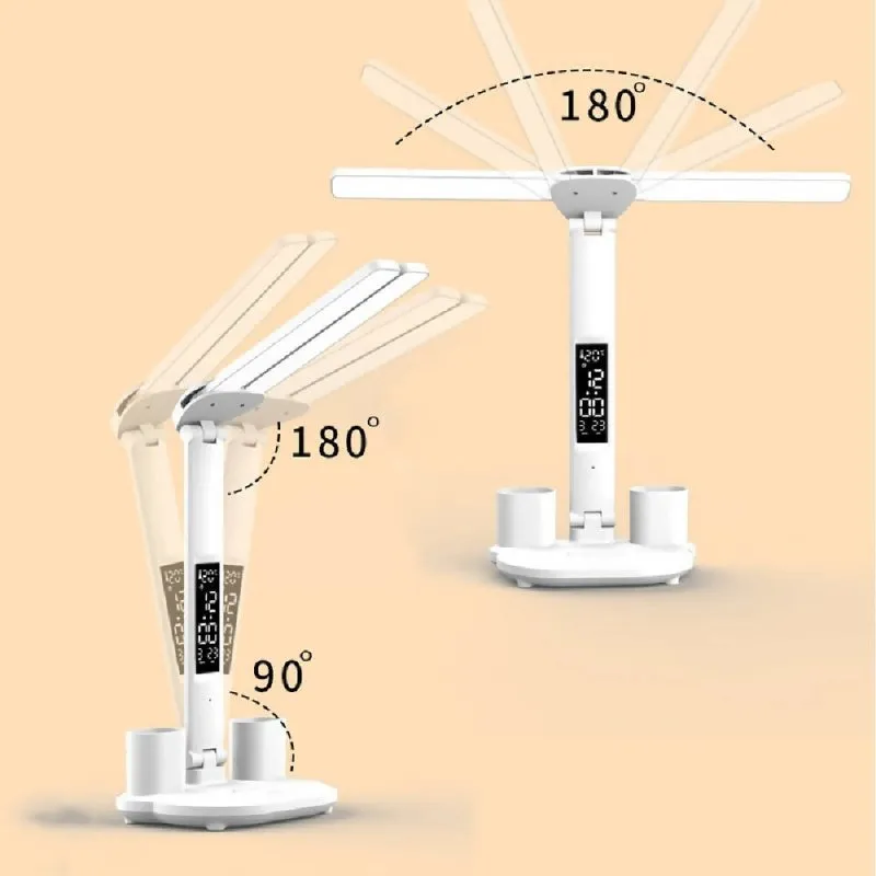 LED Intelligent Digital Display Foldable Desk Lamp, Style: Double Head USB Straight Plug