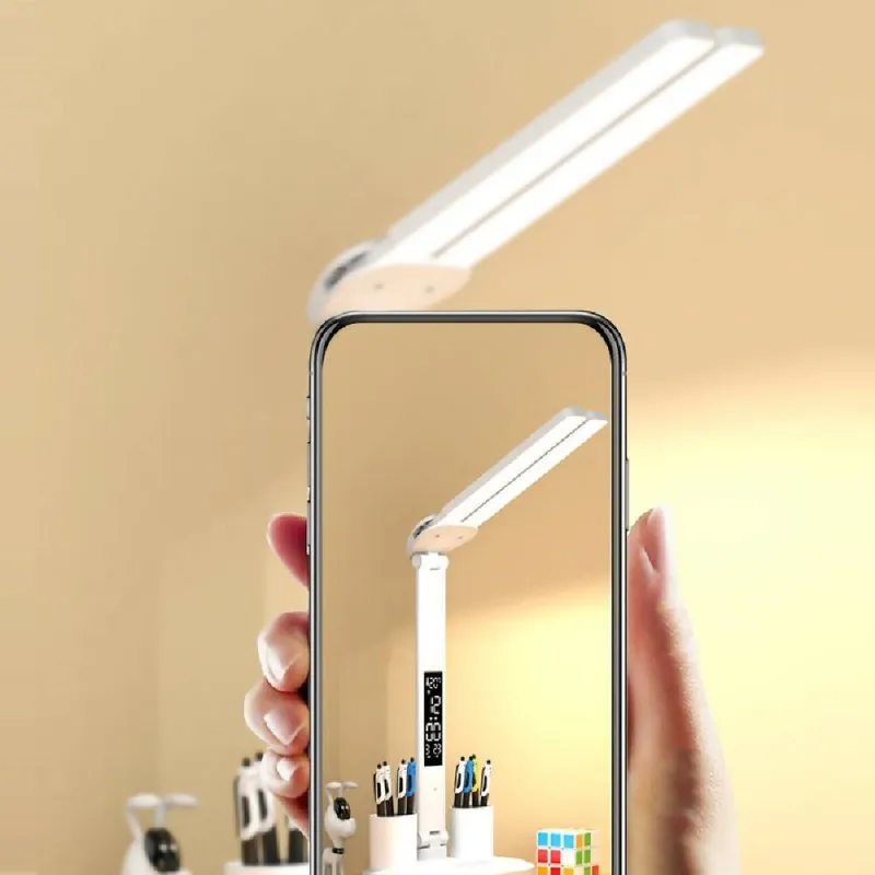 LED Intelligent Digital Display Foldable Desk Lamp, Style: Double Head USB Straight Plug