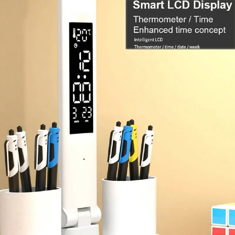 LED Intelligent Digital Display Foldable Desk Lamp, Style: Double Head USB Straight Plug