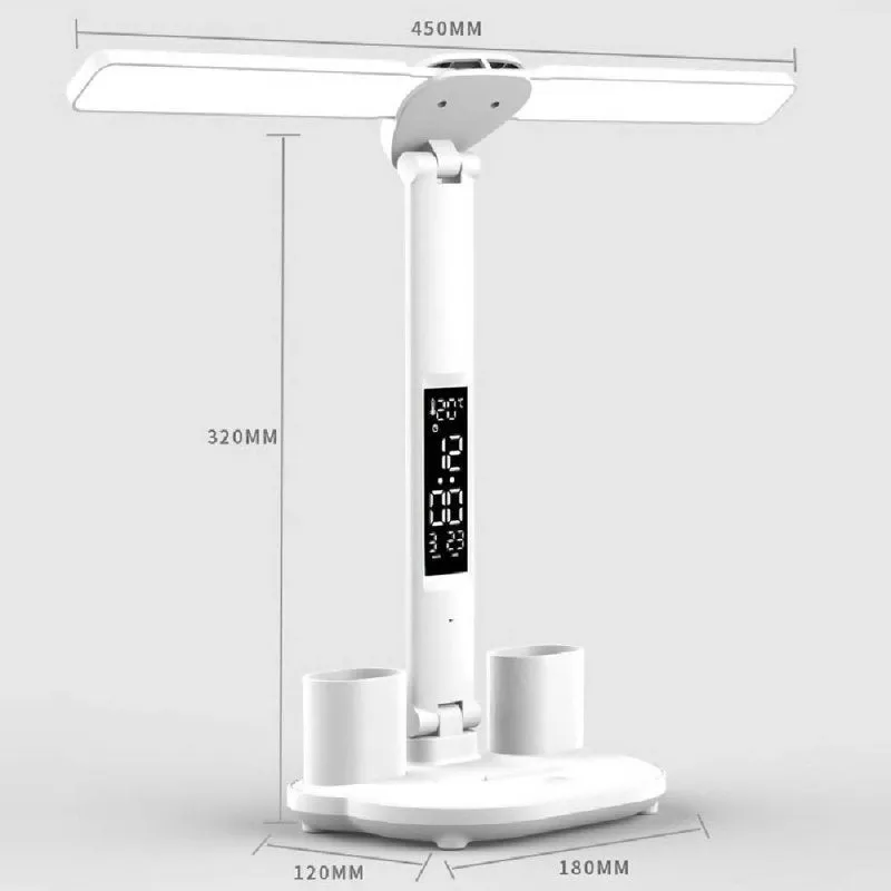 LED Intelligent Digital Display Foldable Desk Lamp, Style: Double Head USB Straight Plug