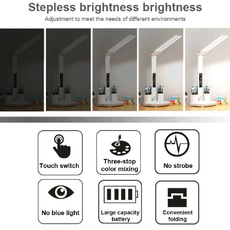 LED Intelligent Digital Display Foldable Desk Lamp, Style: Double Head USB Straight Plug