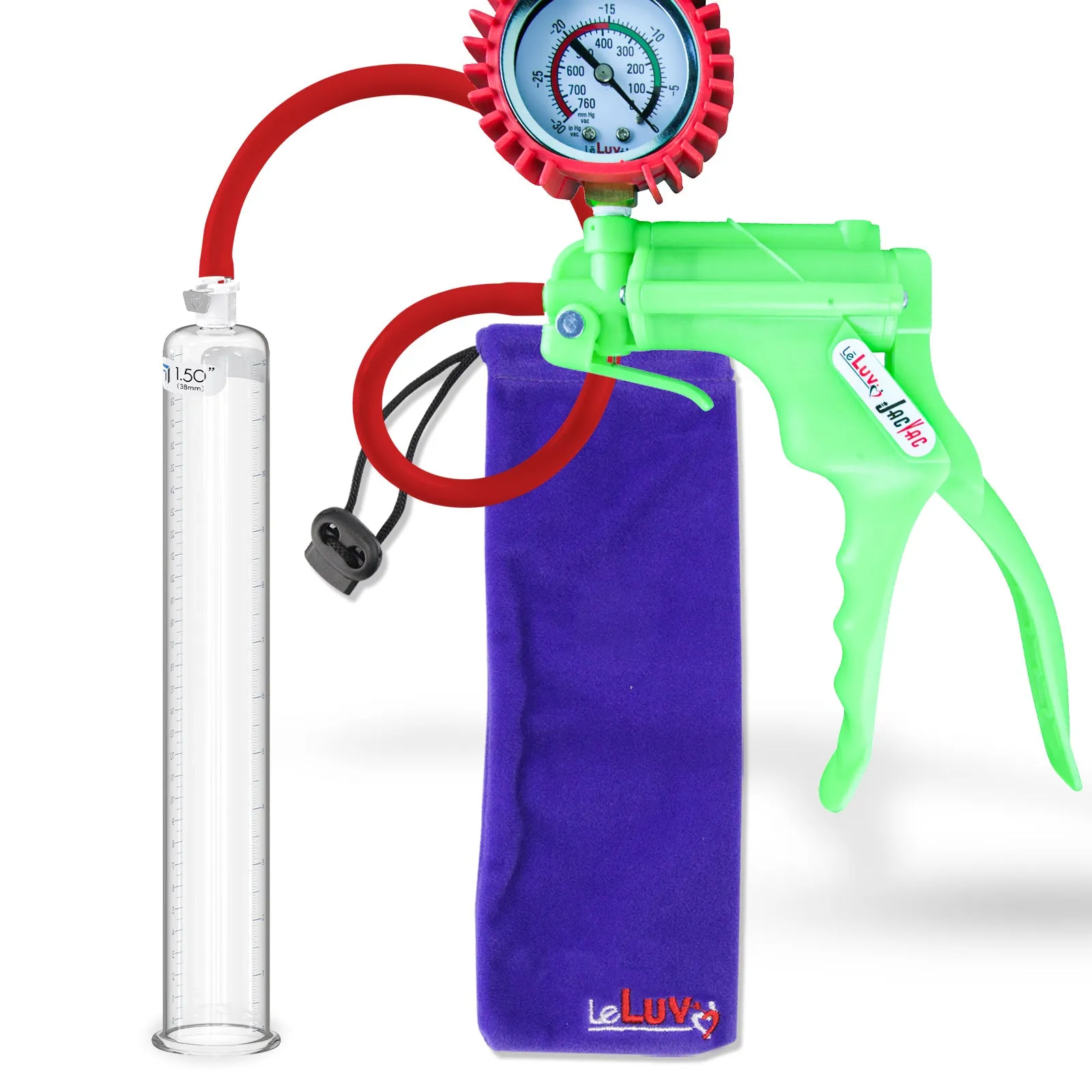 LeLuv JacVac Penis Pump - NPT Handle   Protected Gauge - 12" Round Flange - [Purple-Green Handles on Shopify ONLY]