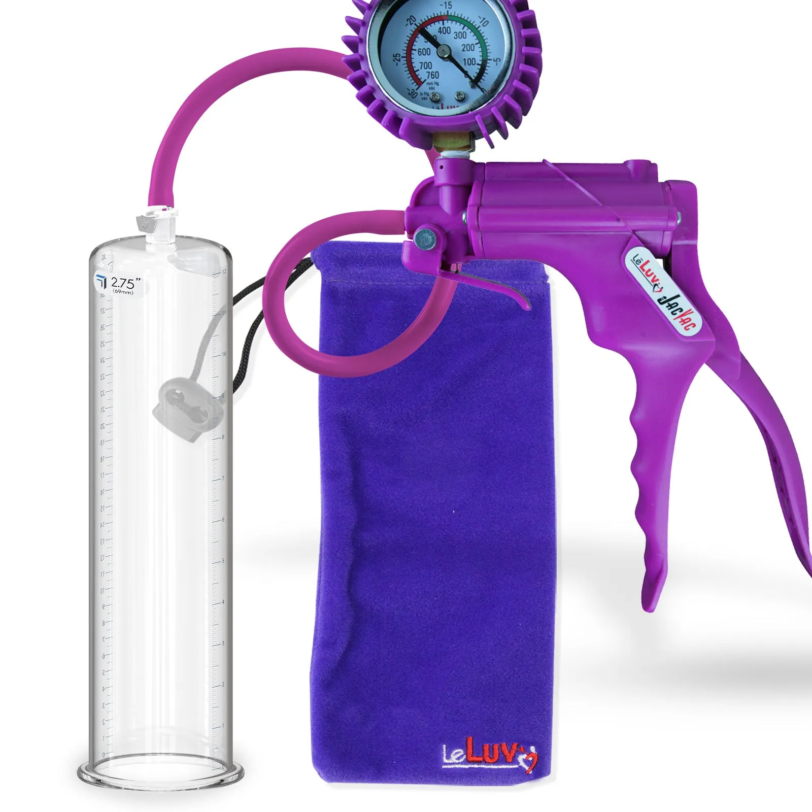 LeLuv JacVac Penis Pump - NPT Handle   Protected Gauge - 12" Round Flange - [Purple-Green Handles on Shopify ONLY]