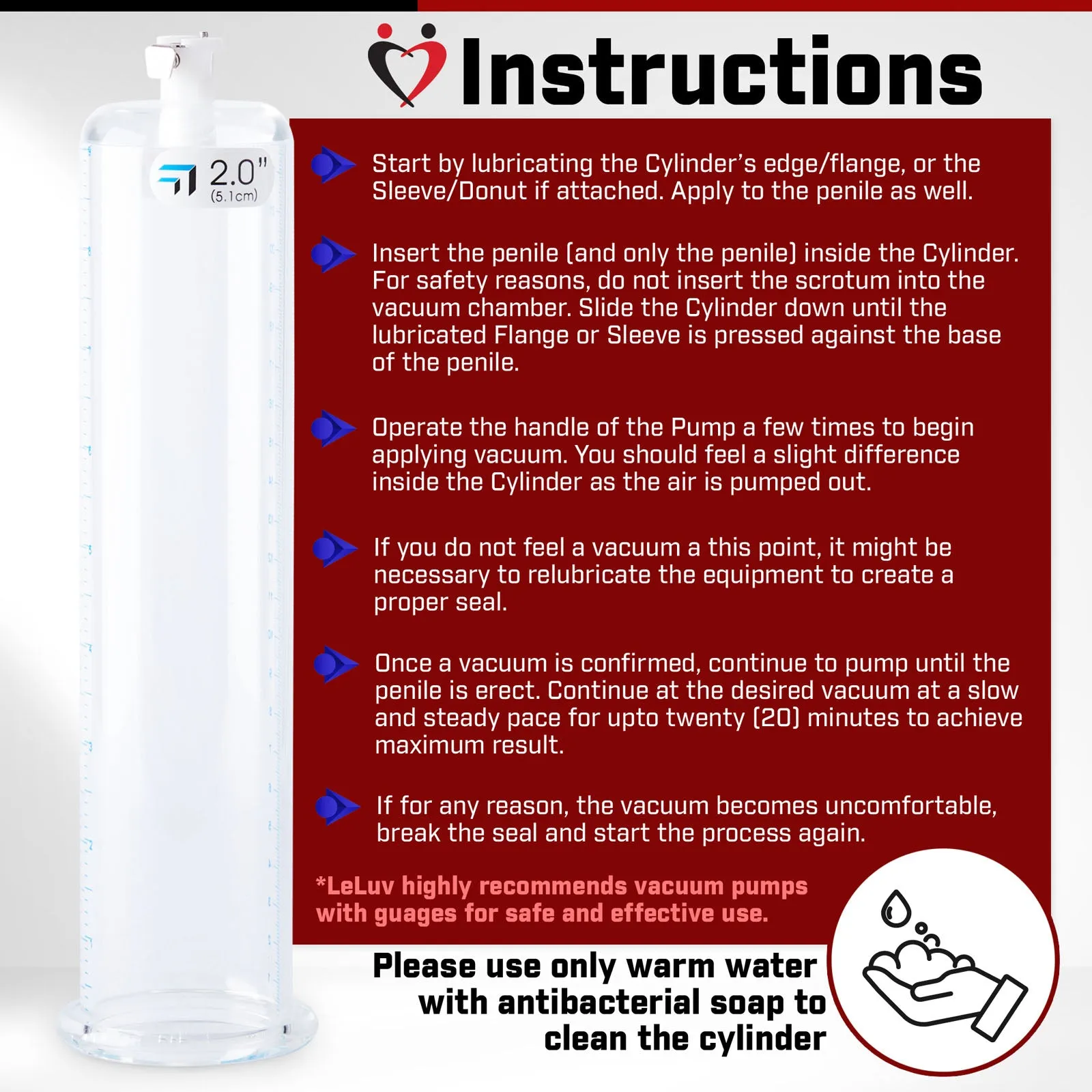 LeLuv JacVac Penis Pump with Swivel Gauge Options - Choose Round Flange Cylinder