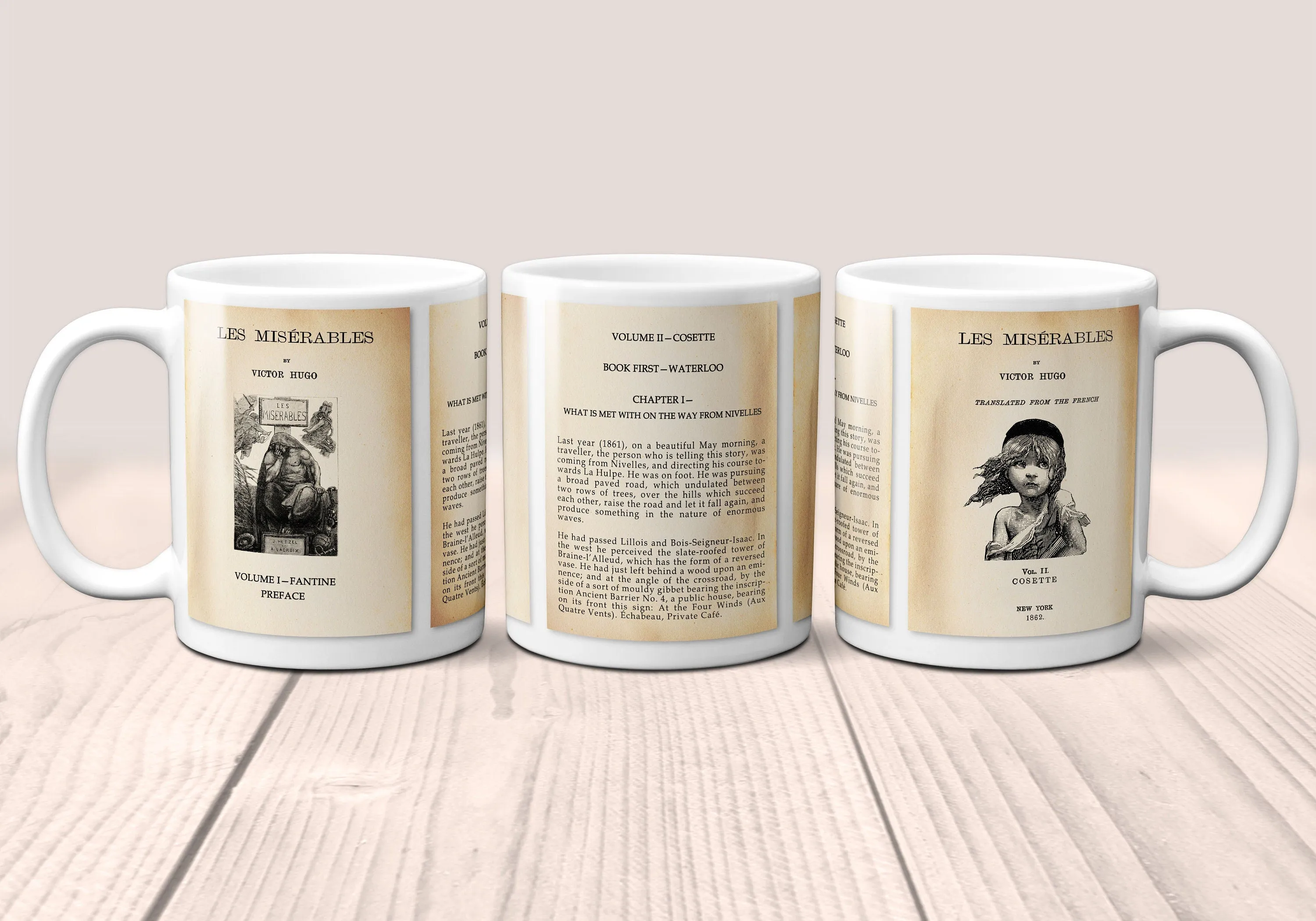 Les Misérables by Victor Hugo Mug. Coffee Mug with Les Misérables book Title and Book Pages, Bookish Gift,  Literature Mug, Book Lover Mug.