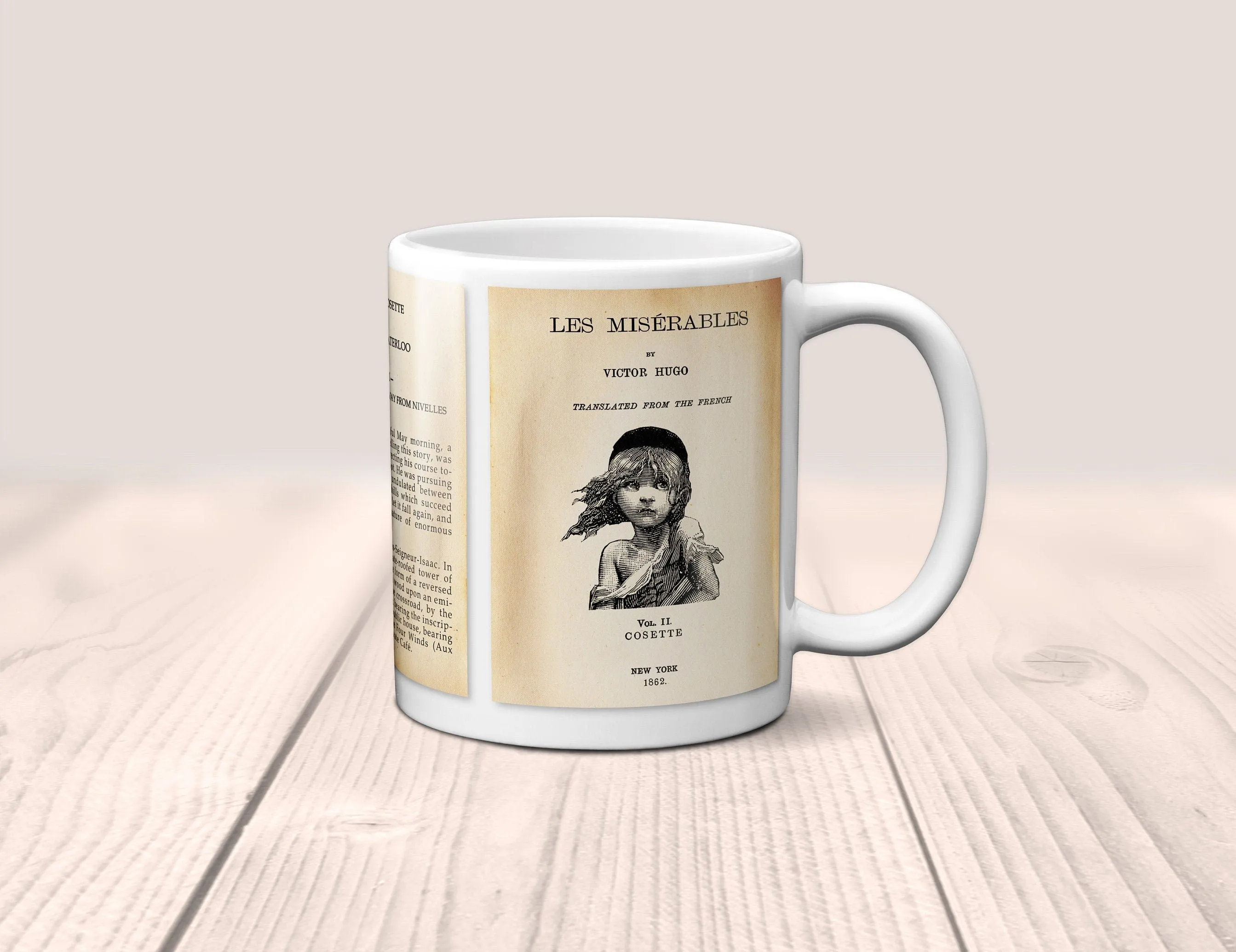 Les Misérables by Victor Hugo Mug. Coffee Mug with Les Misérables book Title and Book Pages, Bookish Gift,  Literature Mug, Book Lover Mug.