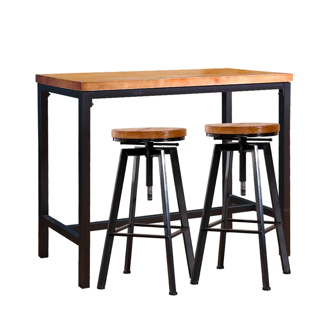 Levede 3pc Industrial Pub Table Bar Stools Wood Chair Set Home Kitchen Furniture