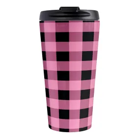 Light Pink and Black Buffalo Plaid Travel Mug