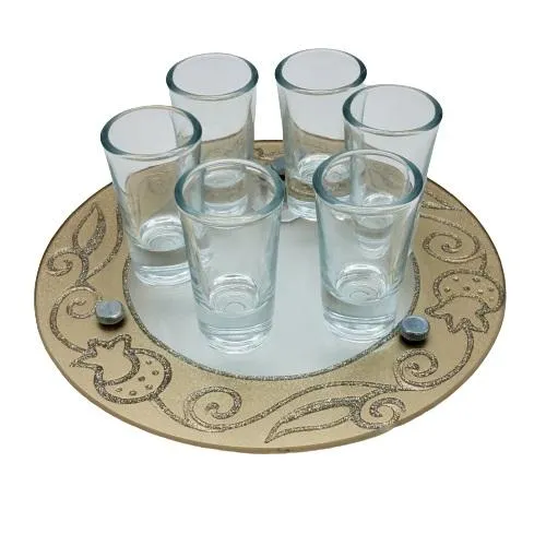 Lily Art - 50704- Kiddush Set Liquer Cups with Round Tray And Kiddush Cup 20x8 c"m