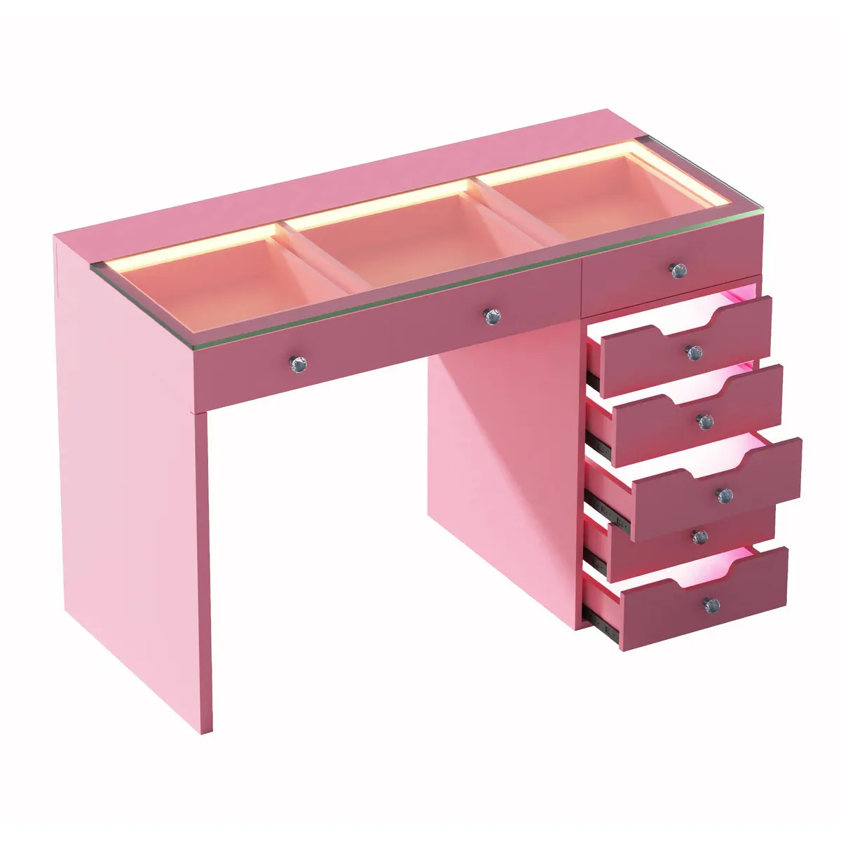 LUXE Vanity Desk with 8 Storage Drawers, LED Lighting & USB Charging