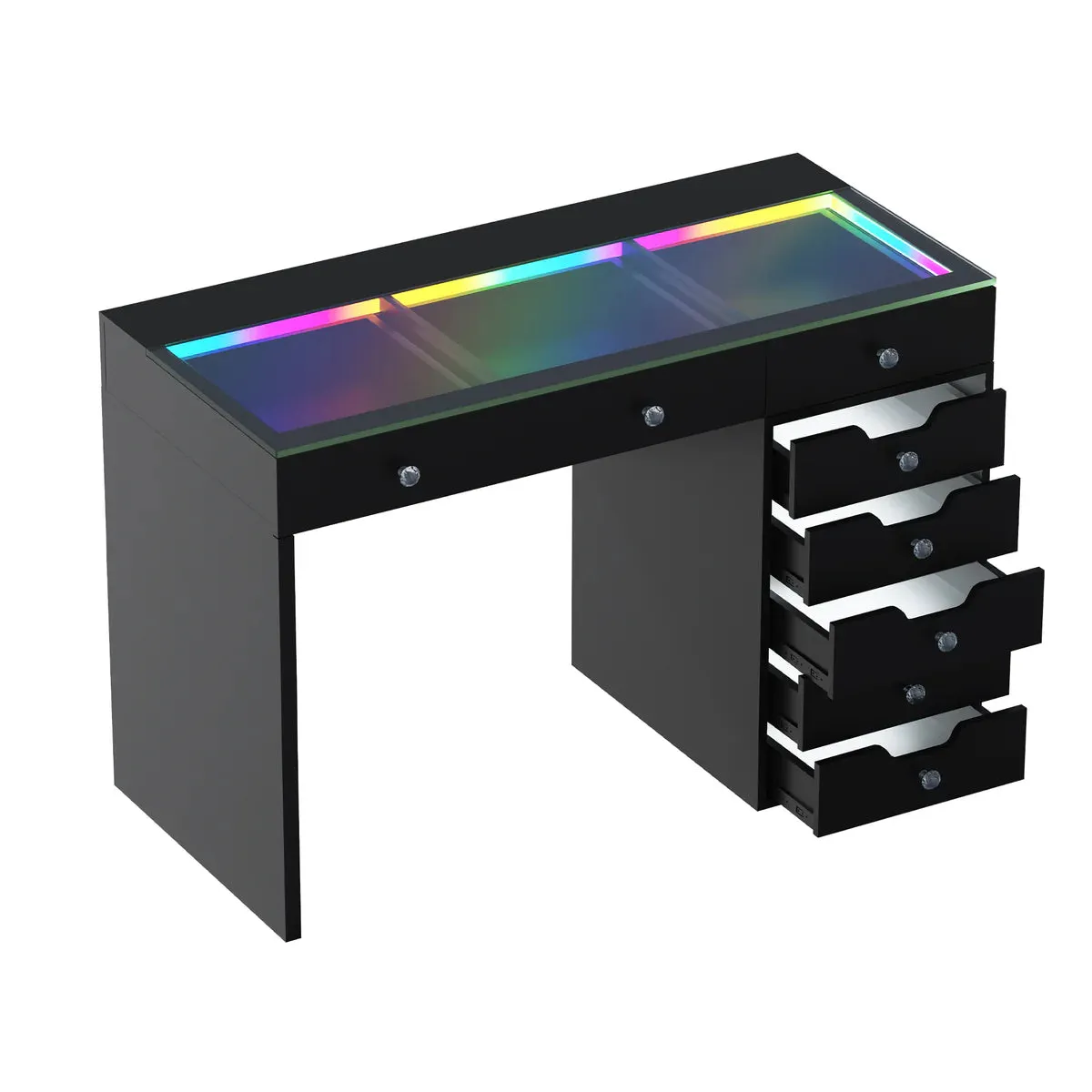 LUXE Vanity Desk with 8 Storage Drawers, LED Lighting & USB Charging