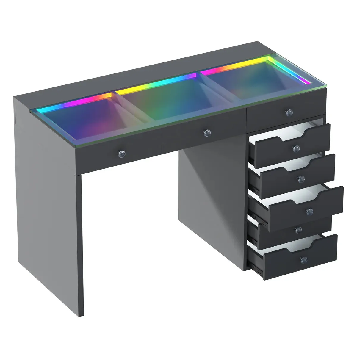 LUXE Vanity Desk with 8 Storage Drawers, LED Lighting & USB Charging