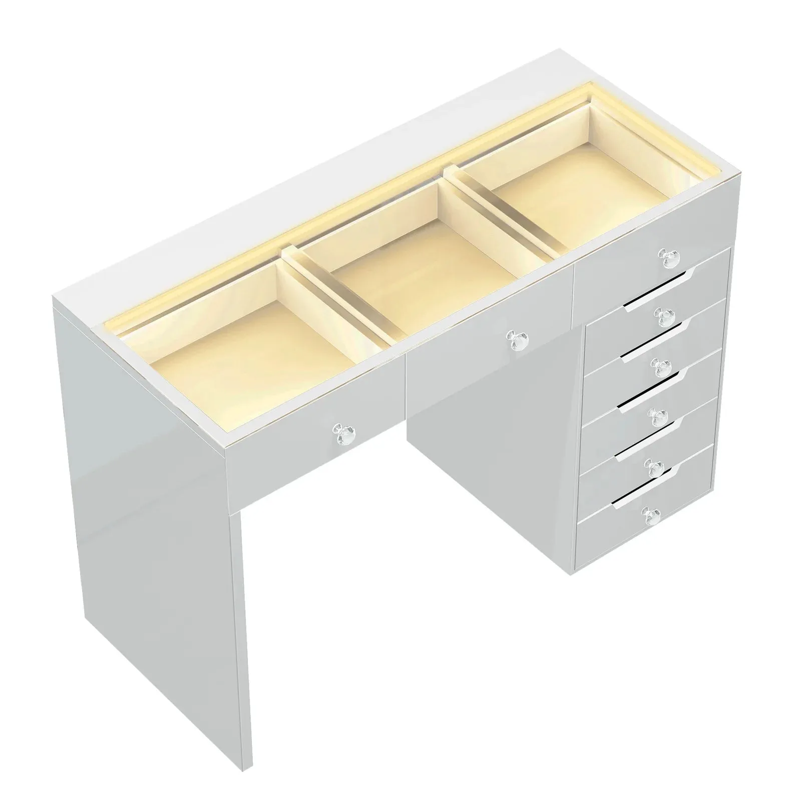 LUXE Vanity Desk with 8 Storage Drawers, LED Lighting & USB Charging