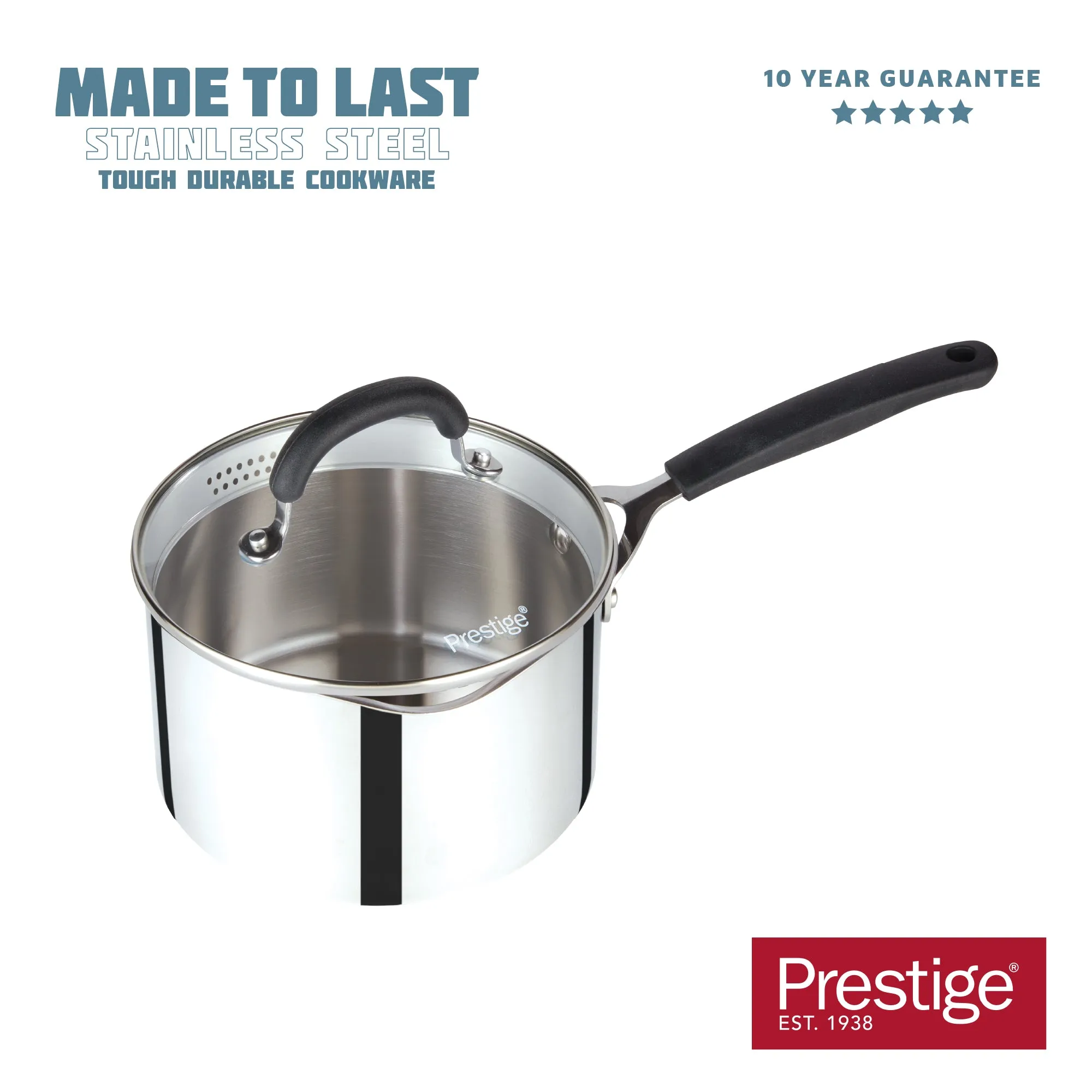 Made to Last: Stainless Steel Saucepan & Straining Lid - 3 Sizes: 16cm, 18cm and 20cm