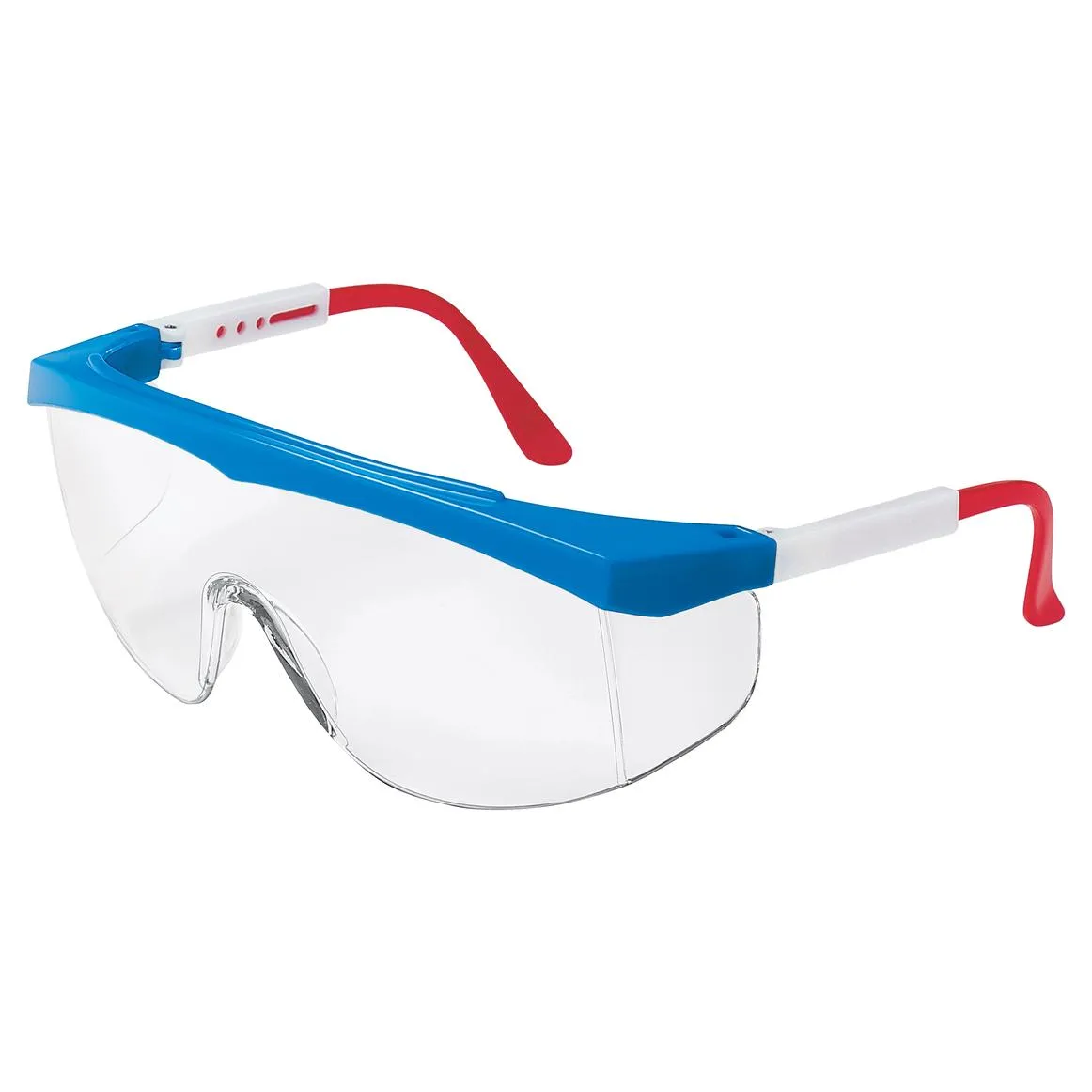 MCR Safety SS1 Safety Glasses - Red/White/Blue Frame - Clear Lens - SS130