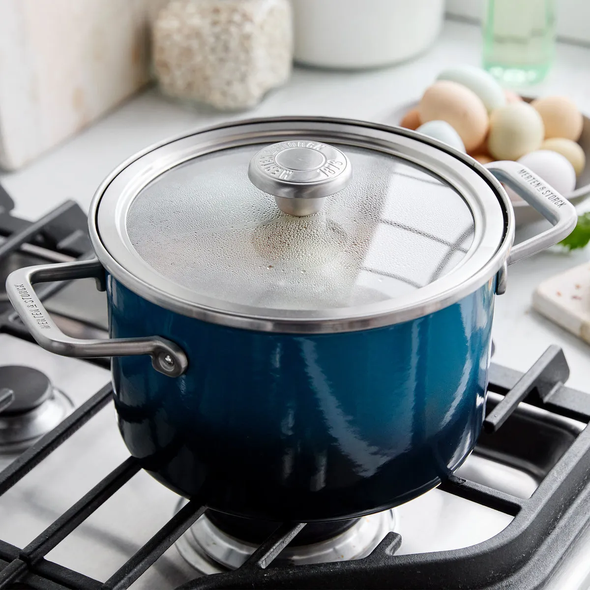 Merten & Storck Steel Core Enameled 4-Quart Stockpot with Lid | Aegean Teal