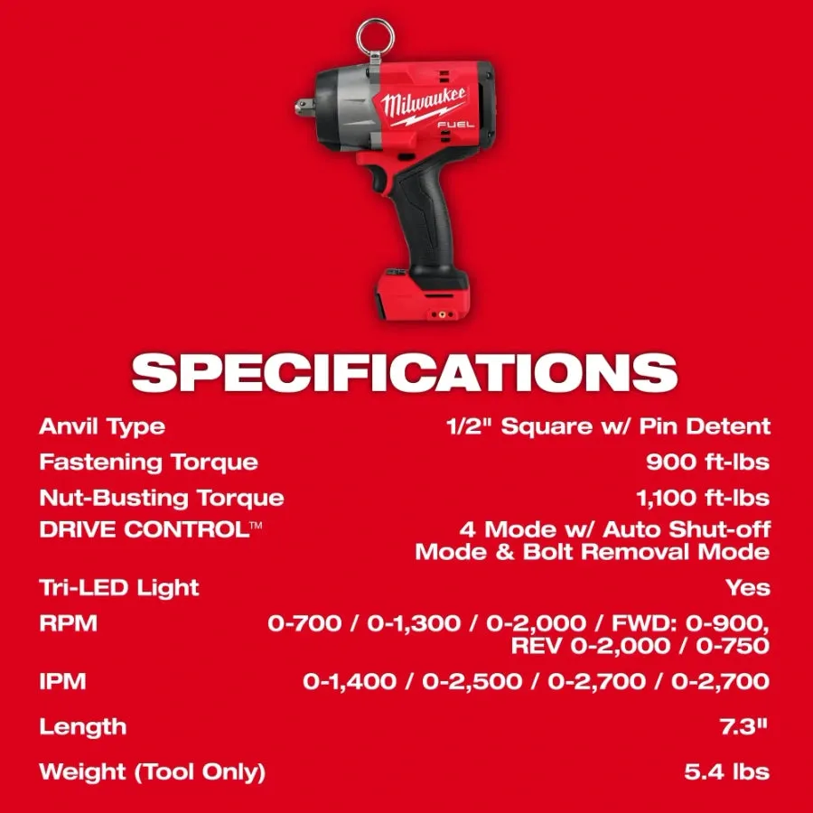 Milwaukee 2966-20 M18 FUEL™ 1/2" High Torque Impact Wrench w/ Pin Detent