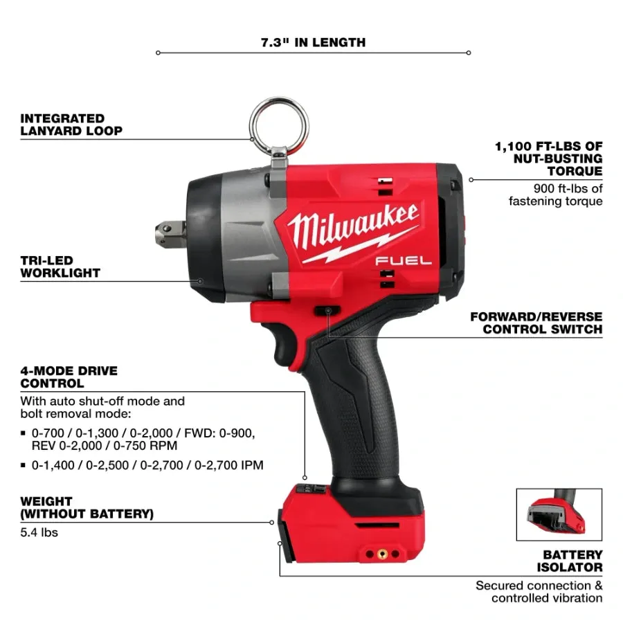 Milwaukee 2966-20 M18 FUEL™ 1/2" High Torque Impact Wrench w/ Pin Detent