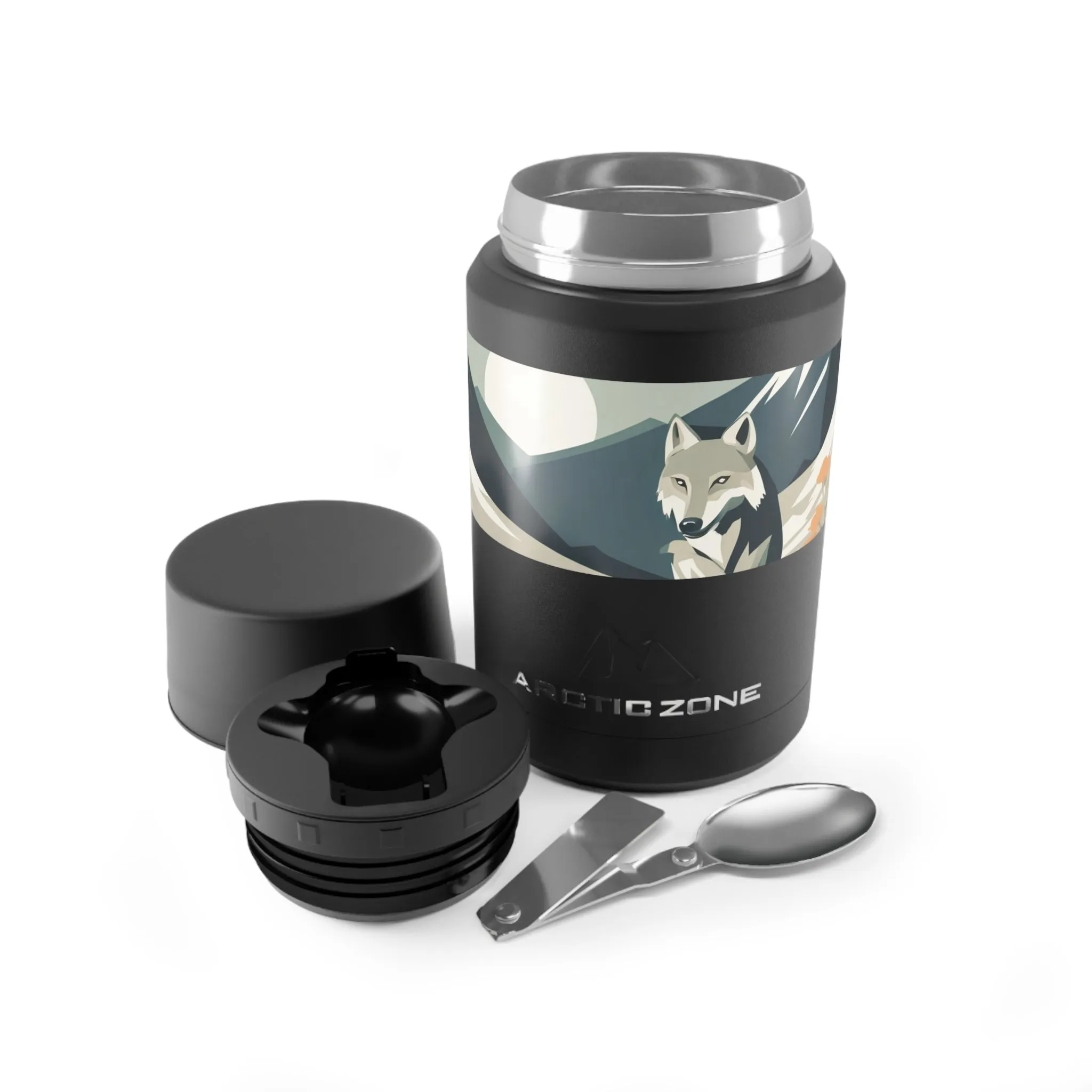 Mountain Wolf, Reusable Insulated Food Storage Container with Spoon – 16.9oz