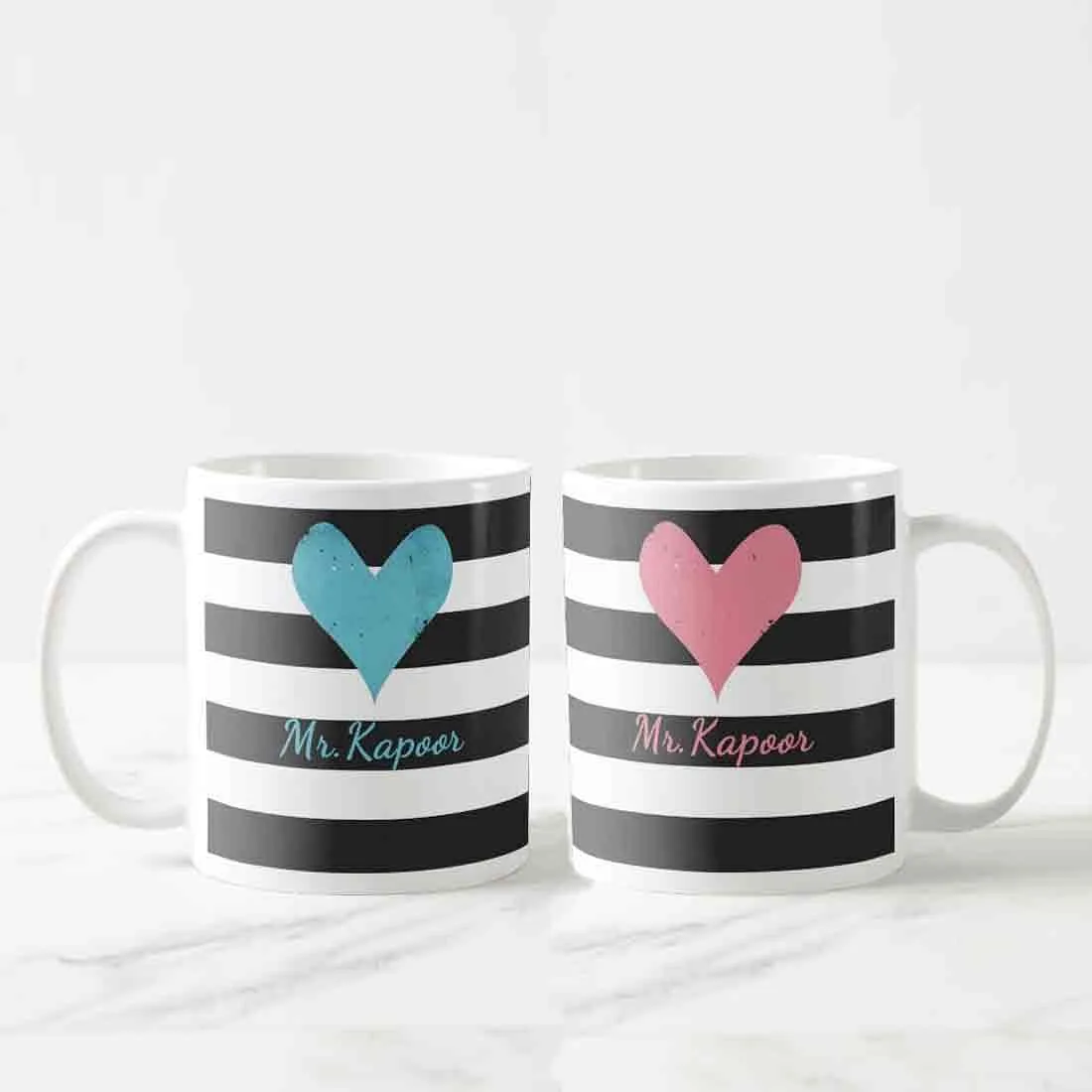 Mr Mrs Custom Mugs - Heart Strips