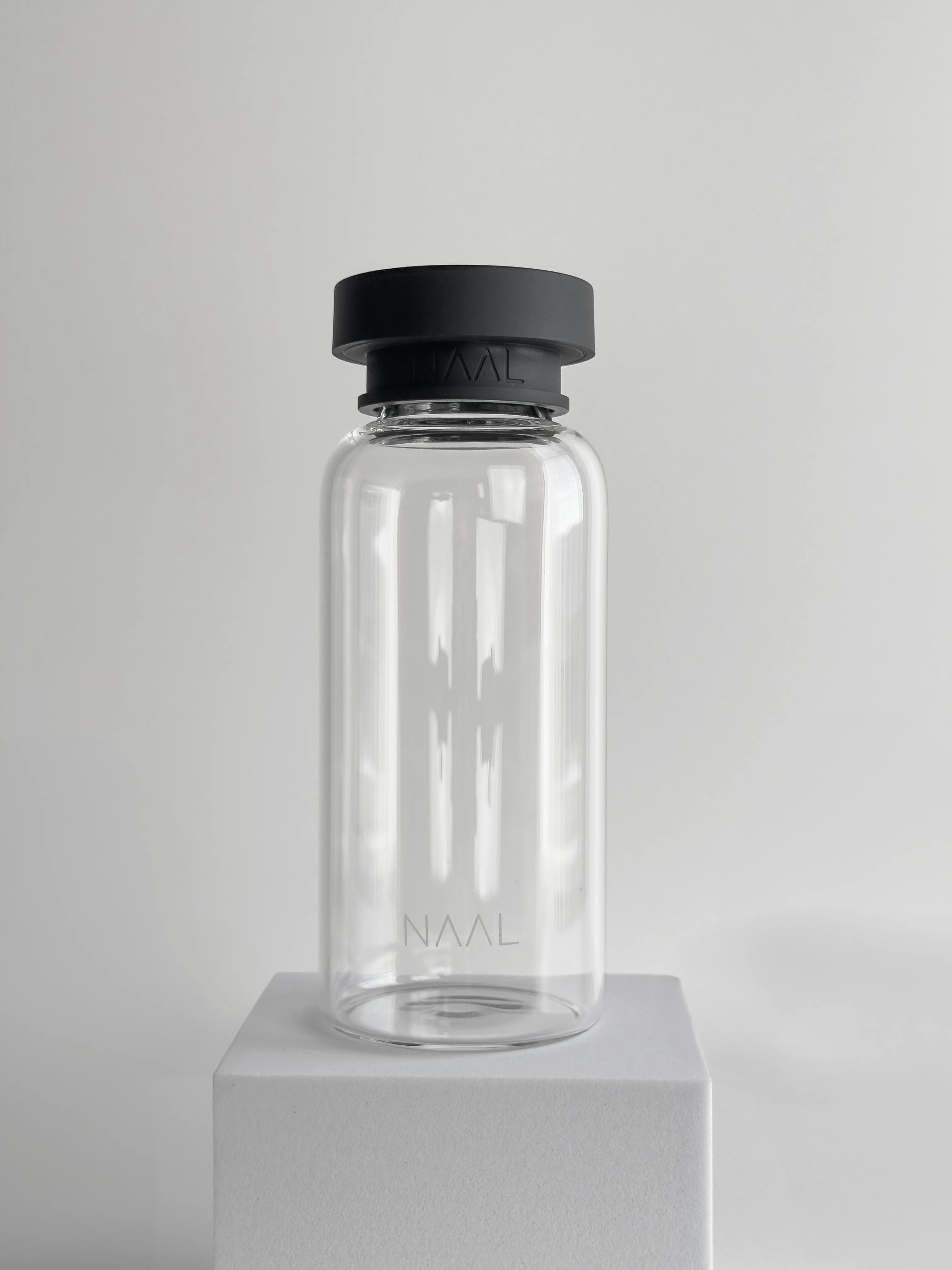 NAAL pure black glass water bottle