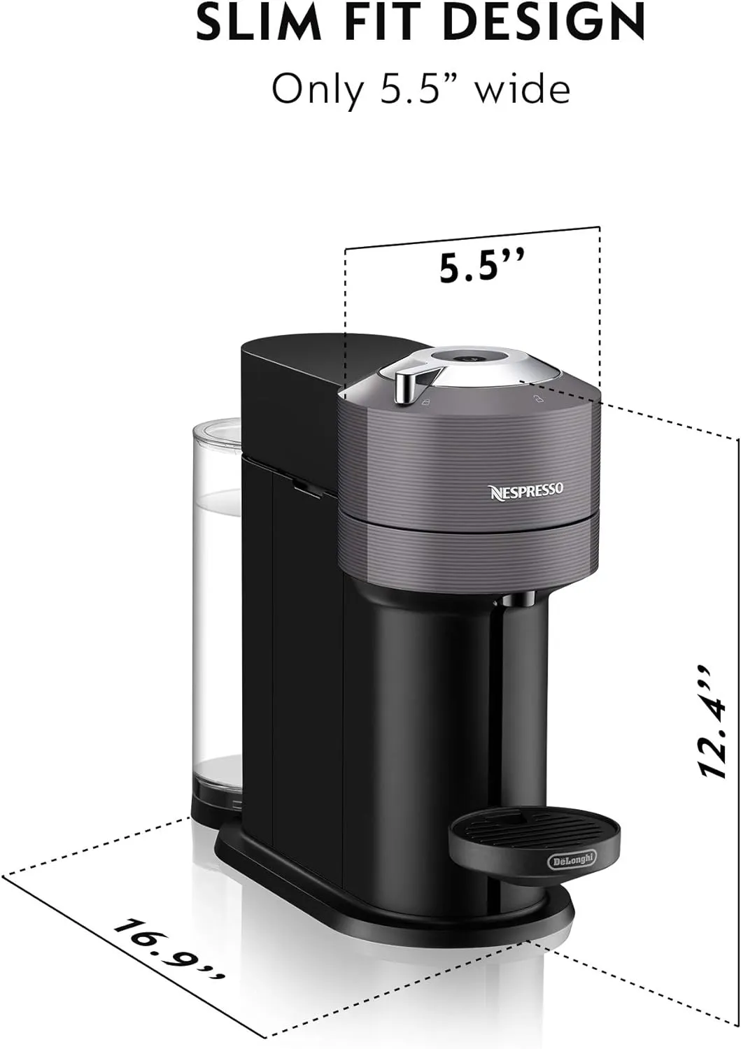 Nespresso Vertuo Next Coffee & Espresso Machine by De'Longhi, Dark Grey w/Aeroccino Milk Frother, One Touch Brew, Single-Serve Coffee & Espresso Maker