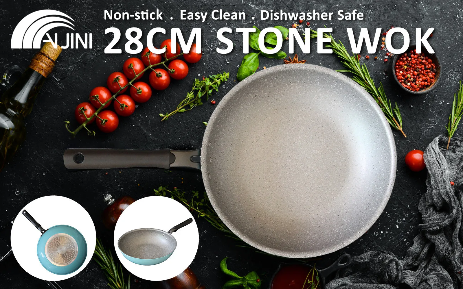 Non-Stick Ceramic Induction Stone Wok 28cm - Fanjini