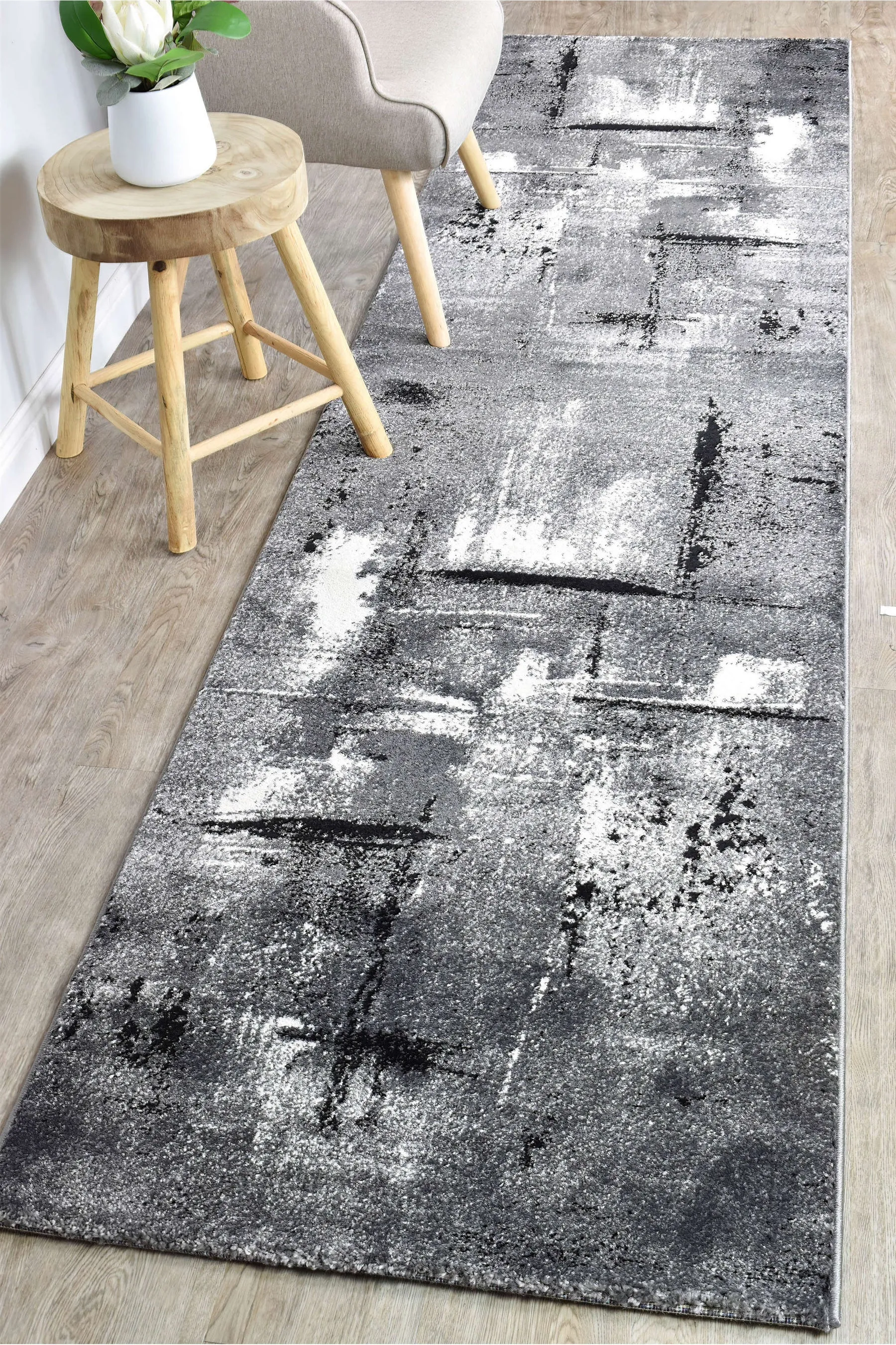 Nova 53A Light Grey Dark Grey Runner Rug by Austex