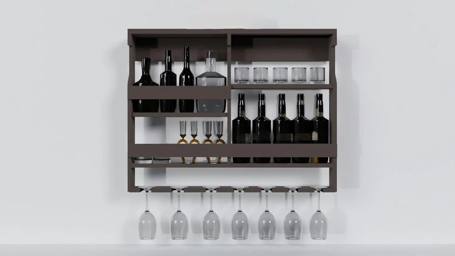 ODEJIA Wall-Mounted Wine Rack & Glass Holder – 30x24 Inch Walnut Mini Bar Cabinet