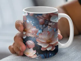 Peach Wildflowers Design Coffee Mug, Flower Mug, Peach Mug Ceramic, Peach Gift, Flower Gift for Women, Nature Lover Gift