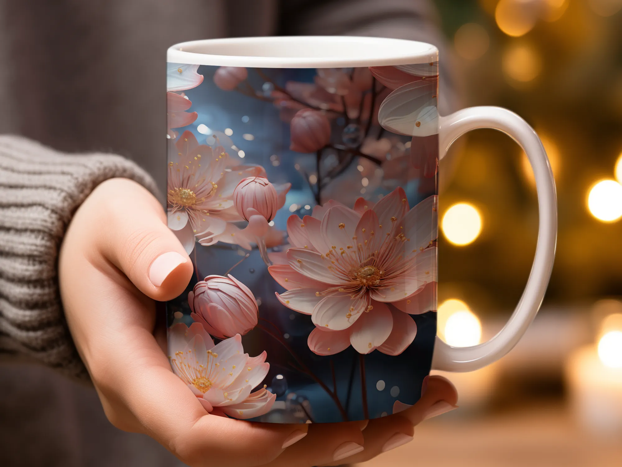 Peach Wildflowers Design Coffee Mug, Flower Mug, Peach Mug Ceramic, Peach Gift, Flower Gift for Women, Nature Lover Gift