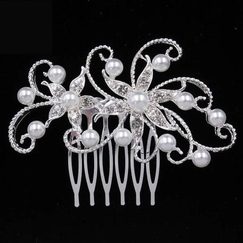 Pearl Crystal Wedding Hair Floral Bridal Hair Combs Accessories