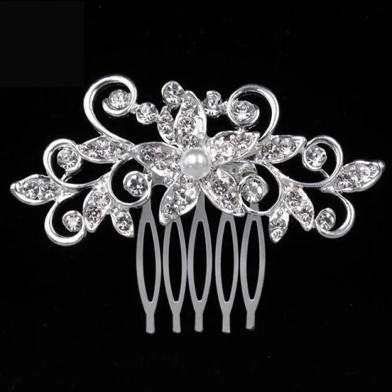 Pearl Crystal Wedding Hair Floral Bridal Hair Combs Accessories