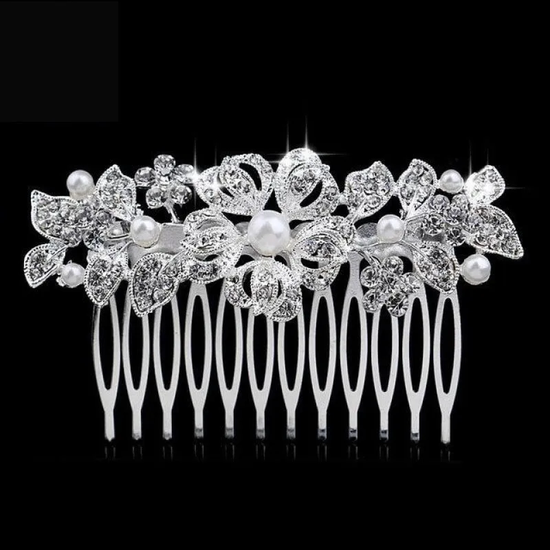 Pearl Crystal Wedding Hair Floral Bridal Hair Combs Accessories